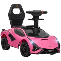 Aosom Licensed Lamborghini SIAN FKP 37 Kids Ride on Push Car, Ride Racer, Foot-to-floor Sliding Car with Music, Headlights, Under Seat Storage, for 18-48 Months, Pink(m-1)