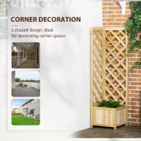 Outsunny Wooden Corner Raised Garden Bed with Trellis, 57" - Ideal for Climbing Plants & Flowers, Freestanding Planter Box, Natural Finish(m-5)