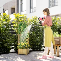 Outsunny Wooden Corner Raised Garden Bed with Trellis, 57" - Ideal for Climbing Plants & Flowers, Freestanding Planter Box, Natural Finish(m-1)