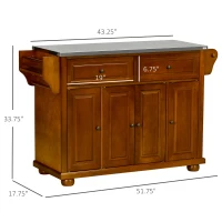 HOMCOM Kitchen Island Table with Stainless Steel Top 2 Drawers 3 Cabinets Spice and Towel Rack Red Brown(m-3)