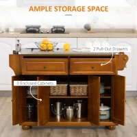 HOMCOM Kitchen Island Table with Stainless Steel Top 2 Drawers 3 Cabinets Spice and Towel Rack Red Brown(m-4)