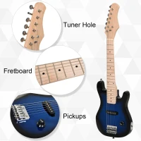 HOMCOM 30 Inch Kids Electric Guitar 3/4 Size Beginner Starter Kit w/ 5W Amplifier, Strap, Strings, Picks, Carrying Case Blue/Black(m-5)