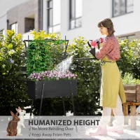 Outsunny Raised Garden Bed with Trellis & Storage Shelf, Elevated Planter Box with Metal Legs, Bed Liner and Drainage Holes, for Vegetable Vines, Climbing Plants, Flowers, Black(m-4)