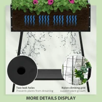 Outsunny Raised Garden Bed with Trellis & Storage Shelf, Elevated Planter Box with Metal Legs, Bed Liner and Drainage Holes, for Vegetable Vines, Climbing Plants, Flowers, Black(m-6)
