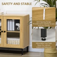 HOMCOM Storage Cabinet Kitchen Sideboard with Glass Doors Metal Legs for Living Room Dining Room Bedroom Oak(m-6)