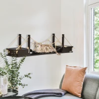 PawHut Wall-Mounted Cat Shelf，37.8" Long Bridge-Shaped Cat Wall Furniture Cat Tree, Kitten Activity Center, Coffee(m-1)