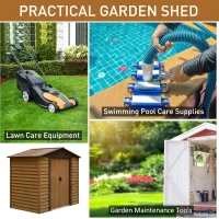 Outsunny 7.7'x6.4' Wooden Garden Shed, Outdoor Tool Storage with Sliding Door, Wood Grain Effect, Space-Saving(m-3)