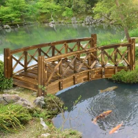 Outsunny 4FT Wooden Garden Bridge, Arc Footbridge with Safety Rails, Outdoor Decorative Landscaping for Pond Backyard Stream, Stained Wood(m-1)