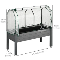 Outsunny Raised Garden Bed with PE Greenhouse Cover Outdoor Elevated Wood Planter Box for Herbs and Vegetables Dark Gray(m-3)
