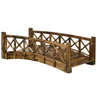 Outsunny 4FT Wooden Garden Bridge, Arc Footbridge with Safety Rails, Outdoor Decorative Landscaping for Pond Backyard Stream, Stained Wood(m-2)