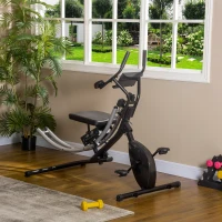 Soozier Ab Machine and Exercise Bike, Multi-functional Ab Workout Equipment Side Shaper w/ Three Adjustable Heights, 8-Level Adjustable Resistance and Two Wheels for Home Gym Strength Training(m-1)