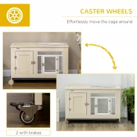 PawHut Small Rabbit Hutch, Indoor Bunny Cage on Wheels, Rabbit Habitat with Openable Top, Pull-Out Tray, Quail Cage Rabbit Cage Inside, 37.5" x 21" x 24.5"(m-7)