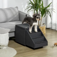 PawHut Multi-purpose Dog Stairs Ottoman, 4-Tier Pet Steps W/ Storage Compartment Cushion, for Small Medium Dogs and Cats(m-2)