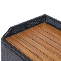 Outsunny Patio Wicker Storage Bench Box, Outdoor Garden PE Rattan Pool Storage Deck Bin Box w/ Natural Wood Top, Lid, Ideal for Storing Tools, Accessories and Toys, Coffee(m-10)