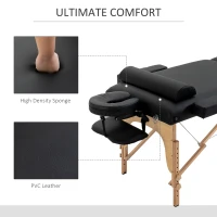HOMCOM 72Inches Portable Reiki Massage Table 4inch Thickened Pad Folding Adjustable Height Health SPA Tatto Bed Black + Carrying Bag(m-6)
