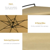 Outsunny Offset Patio Umbrella with Net and Umbrella Base, Adjustable Cantilever Canopy with Cross Base, Weight Plates and 8 Ribs for Backyard, Poolside, Garden, Beige(m-6)