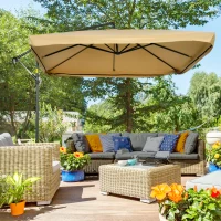 Outsunny Offset Patio Umbrella with Net and Umbrella Base, Adjustable Cantilever Canopy with Cross Base, Weight Plates and 8 Ribs for Backyard, Poolside, Garden, Beige(m-1)