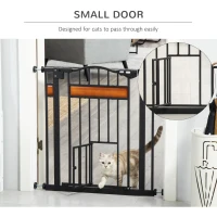 PawHut 29.1''-31.5'' Extra Wide Dog Gate with Cat Door with Stair Pressure Fit, Auto Close, Double Locking, for Doorways, Hallways, Stairs, Black(m-7)