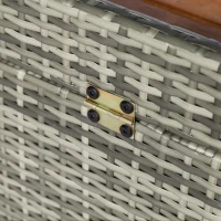 Outsunny Patio Wicker Storage Bench Box, Outdoor Garden PE Rattan Pool Storage Deck Bin Box w/ Natural Wood Top, Lid, Ideal for Storing Tools, Accessories and Toys, Mixed Gray(m-7)