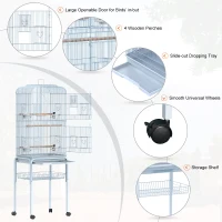 PawHut 60" Bird Cage Macaw Cockatoo House Parrot Play Top Finch Pet Supply with Wheels White(m-4)