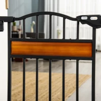 PawHut 29.1''-31.5'' Extra Wide Dog Gate with Cat Door with Stair Pressure Fit, Auto Close, Double Locking, for Doorways, Hallways, Stairs, Black(m-9)