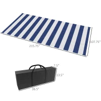 Outsunny Reversible Outdoor Rug, 9' x 18' Waterproof Plastic Straw Floor Mat, Portable RV Camping Carpet, Large Floor Mat for Backyard, Deck, Picnic, Beach, Blue & White Striped(m-3)