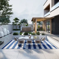 Outsunny Reversible Outdoor Rug, 9' x 18' Waterproof Plastic Straw Floor Mat, Portable RV Camping Carpet, Large Floor Mat for Backyard, Deck, Picnic, Beach, Blue & White Striped(m-8)