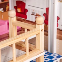 Qaba 13 PCS Kids 3-Story Dollhouse, Dreamhouse Villa, for Toddler, Little Girls, Multi-level House, with Elevator, Furniture Accessories Kit, for 3-6 Years Old, Pink(m-10)