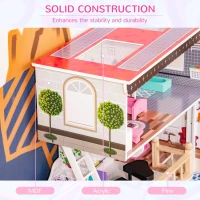 Qaba 13 PCS Kids 3-Story Dollhouse, Dreamhouse Villa, for Toddler, Little Girls, Multi-level House, with Elevator, Furniture Accessories Kit, for 3-6 Years Old, Pink(m-7)