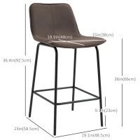 HOMCOM Bar Stools Set of 2, Upholstered Counter Height Bar Chairs, 26" (66 cm) Kitchen Stools with Steel Legs for Dining Area, Kitchen Aisle, Coffee(m-3)