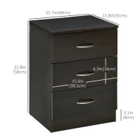 HOMCOM Bedside Table, Modern Night Stand with 3 Drawers and Metal Rail for Bedroom, Dark Brown(m-3)