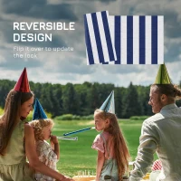 Outsunny Reversible Outdoor Rug, 9' x 18' Waterproof Plastic Straw Floor Mat, Portable RV Camping Carpet, Large Floor Mat for Backyard, Deck, Picnic, Beach, Blue & White Striped(m-6)