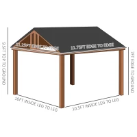 Outsunny 11' x 12' Hardtop Gazebo with Wooden Frame and Waterproof Asphalt Roof, Permanent Pavilion Gazebo Canopy, for Garden, Patio, Backyard, Deck, Porch, Brown(m-3)