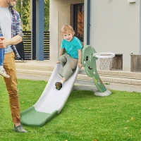 Qaba Kids Slide with Basketball Hoop Toddler Climber Freestanding Slider Playset Playground Slipping Slide Indoor Outdoor Exercise Toy Activity Center Green(m-1)