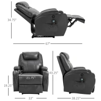 HOMCOM Multi-Pressure-Level Massage Chair with USB Charger, Back and Lumbar Support, Thick Armrests, Faux Leather Recliner Chair, 8-Point Massage Recliner, Charcoal Gray(m-3)