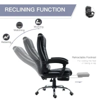 HOMCOM High Back Office Chair PU Leather Executive Office Chair with Retractable Footrest Padded Armrest Black(m-5)