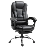 HOMCOM High Back Office Chair PU Leather Executive Office Chair with Retractable Footrest Padded Armrest Black(m-2)