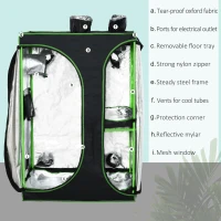 Outsunny 36" x 24" x 53" Mylar Hydroponic Grow Tent with Adjustable Vents and Floor Tray for Indoor Plant Growing, 3' x 2'(m-4)