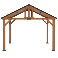 Outsunny 11' x 12' Hardtop Gazebo with Wooden Frame and Waterproof Asphalt Roof, Permanent Pavilion Gazebo Canopy, for Garden, Patio, Backyard, Deck, Porch, Brown(m-7)