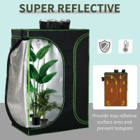 Outsunny 36" x 24" x 53" Mylar Hydroponic Grow Tent with Adjustable Vents and Floor Tray for Indoor Plant Growing, 3' x 2'(m-5)