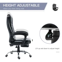 HOMCOM High Back Office Chair PU Leather Executive Office Chair with Retractable Footrest Padded Armrest Black(m-4)