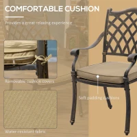 Outsunny 7 Pieces Patio Dining Set with Umbrella Hole, Cast Aluminum Outdoor Patio Furniture Set with 6 Cushioned Chairs and Rectangle Dining Table, for Garden, Lawn, Deck, Khaki(m-7)