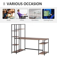 HOMCOM Industrial Computer Desk with Storage Shelves, Home Office Writing Table with CPU Stand for PC Study  Workstation, Brown Wood Grain(m-6)