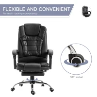 HOMCOM High Back Office Chair PU Leather Executive Office Chair with Retractable Footrest Padded Armrest Black(m-6)