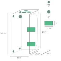 Outsunny 36" x 24" x 53" Mylar Hydroponic Grow Tent with Adjustable Vents and Floor Tray for Indoor Plant Growing, 3' x 2'(m-3)