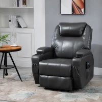 HOMCOM Multi-Pressure-Level Massage Chair with USB Charger, Back and Lumbar Support, Thick Armrests, Faux Leather Recliner Chair, 8-Point Massage Recliner, Charcoal Gray(m-2)