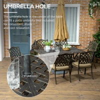 Outsunny 7 Pieces Patio Dining Set with Umbrella Hole, Cast Aluminum Outdoor Patio Furniture Set with 6 Cushioned Chairs and Rectangle Dining Table, for Garden, Lawn, Deck, Khaki(m-5)