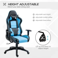 Vinsetto High Back Gaming Chair PU Leather Office Chair Desk Gamer Chair with Lumbar Support, Headrest, Adjustable Height, Blue and Black(m-4)