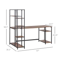 HOMCOM Industrial Computer Desk with Storage Shelves, Home Office Writing Table with CPU Stand for PC Study  Workstation, Brown Wood Grain(m-3)