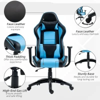 Vinsetto High Back Gaming Chair PU Leather Office Chair Desk Gamer Chair with Lumbar Support, Headrest, Adjustable Height, Blue and Black(m-7)